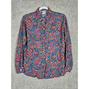 Vintage Basic Editions Long Sleeve Button Up Top Womens Size Small Floral Blouse